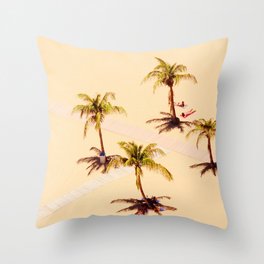 Aesthetic pale pink beach in Tenerife | Palm trees under the sun | Minimalist Travel Photography Throw Pillow