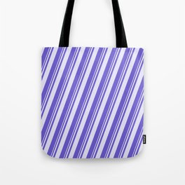 [ Thumbnail: Lavender & Slate Blue Colored Stripes Pattern Tote Bag ]