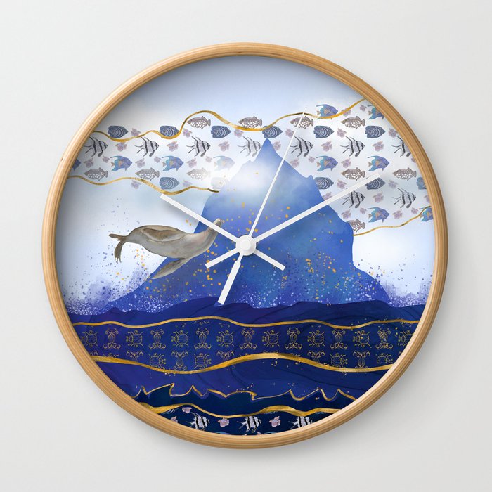 Flying Sea Lion Over Rising Oceans - Surreal Climate Change Painting Wall Clock