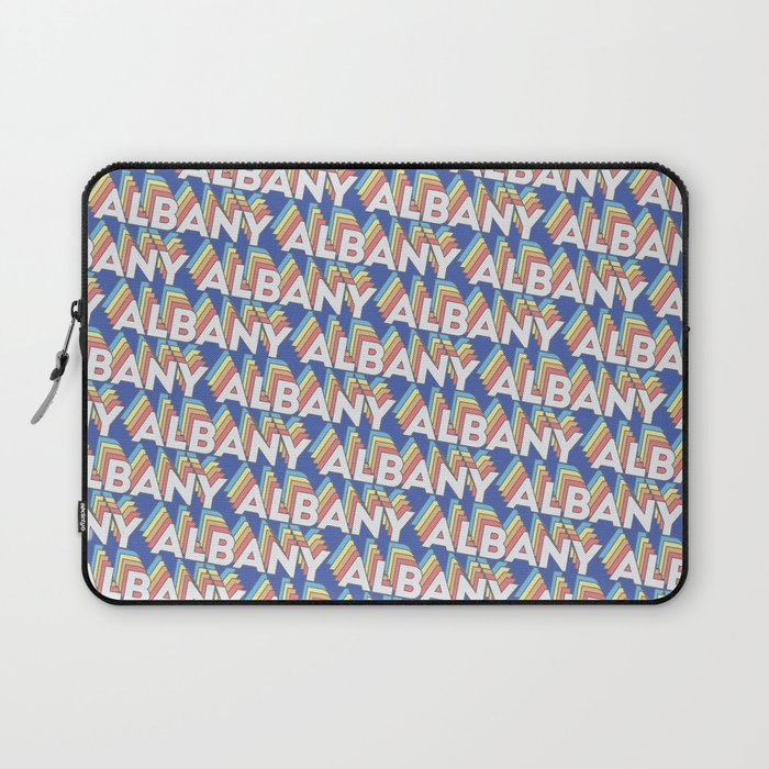 Albany, New York Trendy Rainbow Text Pattern (Blue) Laptop Sleeve