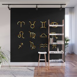 Zodiac constellations symbols in gold Wall Mural
