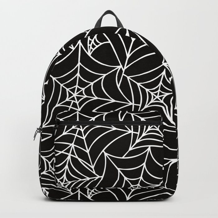 Gothic Halloween - white spider webs on black background Backpack