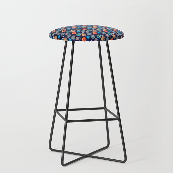 Ditsy Style Planets Astronauts and Rocket Ships on a Starry Sky Bar Stool