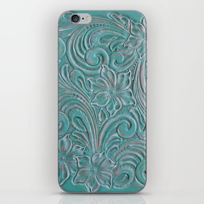 Turquoise western tooled leather iPhone Skin