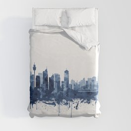 Sydney Skyline Watercolor Blue, Art Print By Synplus Duvet Cover