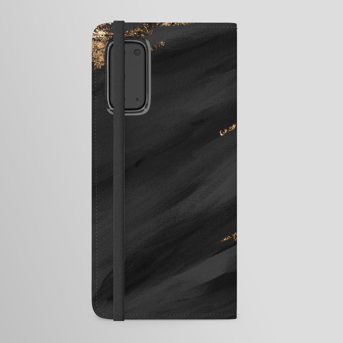 Black Paint Brushstrokes Gold Foil Abstract Texture Android Wallet Case