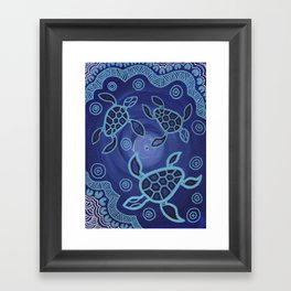Authentic Aboriginal Art - 3 Sea Turtles Framed Art Print