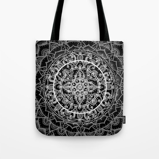 Detailed Black and White Mandala Pattern Tote Bag