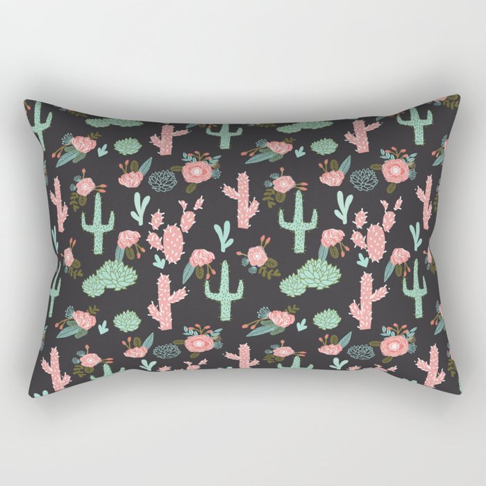 Cactus florals dark charcoal colorful trendy desert southwest house plants cacti succulents pattern Rectangular Pillow