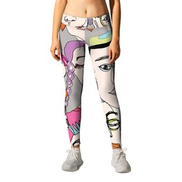 Faces of People Leggings | Linedrawing, Mixedcolors, Quirky, Funky, Youthful, Digital, Expressions, Drawing, Collegedecor, Emotions 