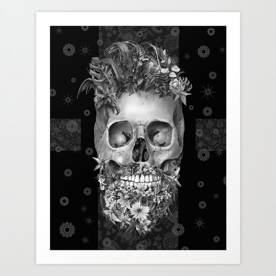 floral beard skull 3 Art Print