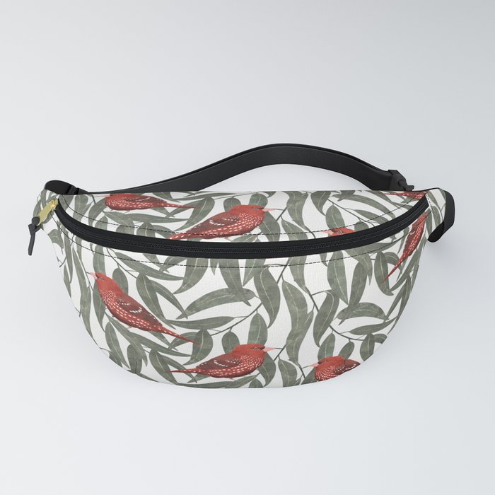 Bengali red bird and eucalyptus Fanny Pack