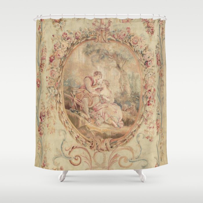 Antique 18th Century Louis XV Romantic Lovers French Beauvais Tapestry Shower Curtain