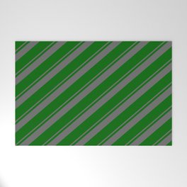 [ Thumbnail: Dim Grey & Dark Green Colored Lined Pattern Welcome Mat ]