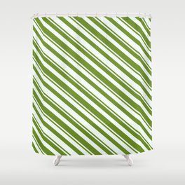 [ Thumbnail: Mint Cream and Green Colored Stripes Pattern Shower Curtain ]