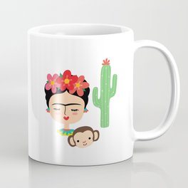 Frida Kahlo inspired illustration, with Monkey and Cactus Mug