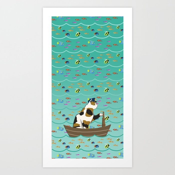 Captain Cat in seafoam Art Print