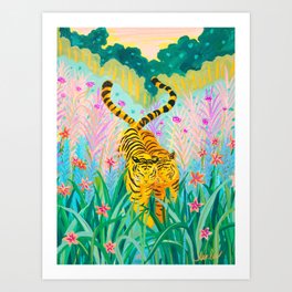 Tigers in Garden Art Print