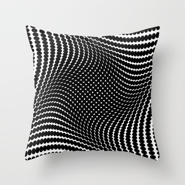 Black and White Warped Vortex Square Polka Dot Pattern Throw Pillow