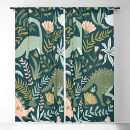 Dinosaurs with tropical leaves and flowers. Cute dino hand drawn illustration pattern. Cute dino design. Blackout Curtain