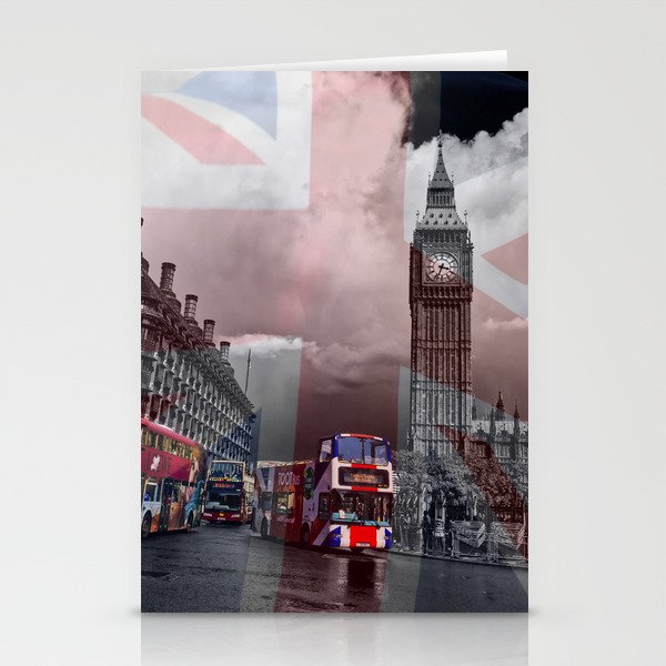Union Jack Big Ben and London buses Stationery Cards