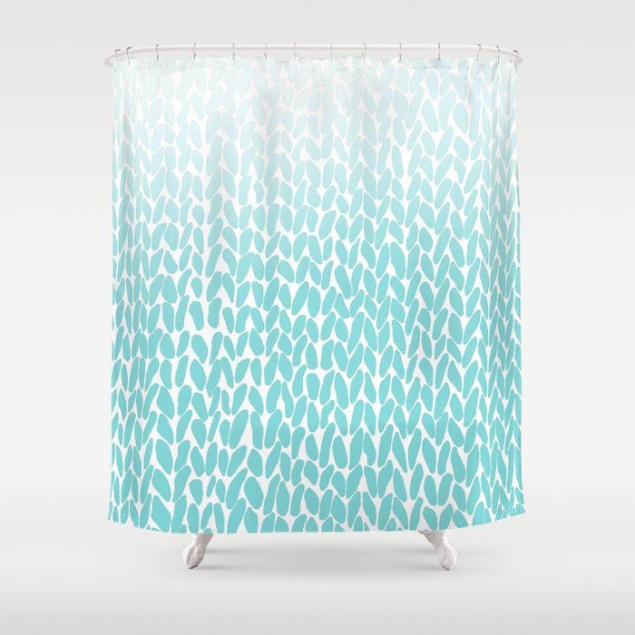 Hand Knitted Ombre Teal Shower Curtain, Ombre Teal Shower Curtain