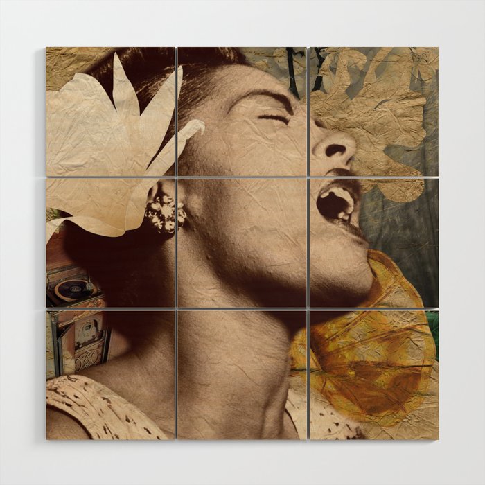 Billie Holiday Vintage Mixed Media Art Collage Wood Wall Art