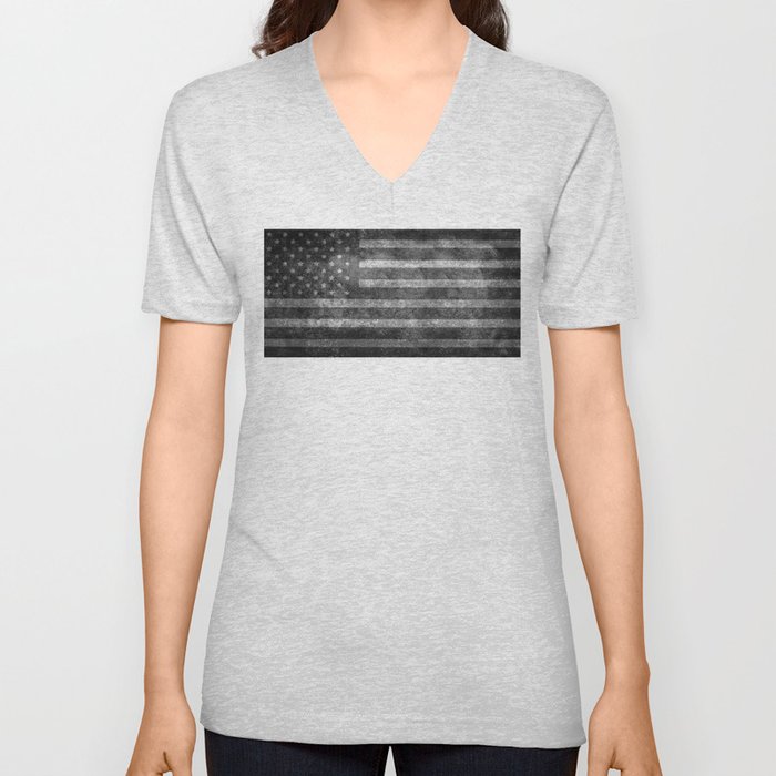 US Flag Old Glory in dark grunge V Neck T Shirt