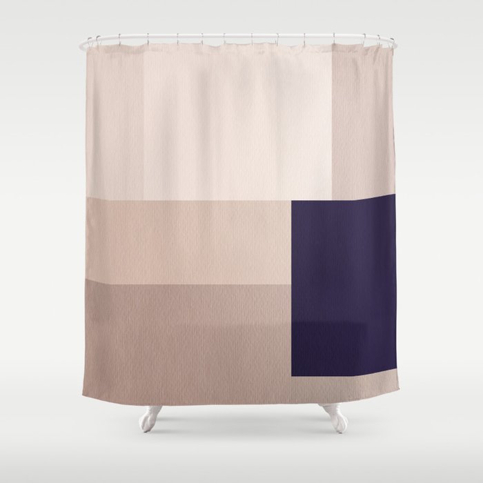 Minimal Bauhaus Geometry Study 1. Natural & Blue Shower Curtain