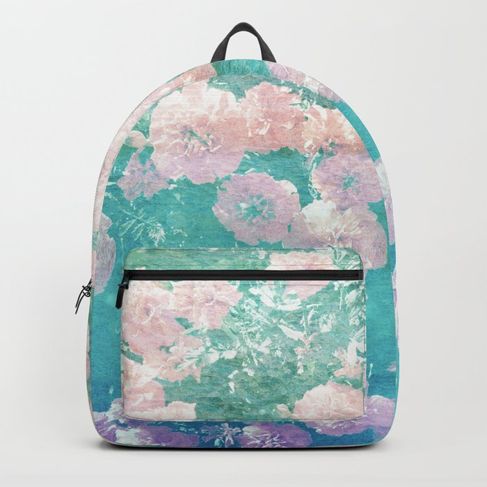 pink and green floral vintage photo effect Backpack