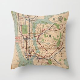 New York City Metro Subway System Map 1954 Throw Pillow