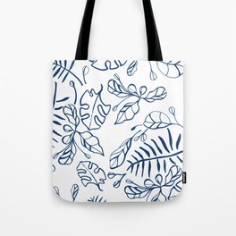 Tropical Plant Boho Chinoiserie Blue and White Tote Bag