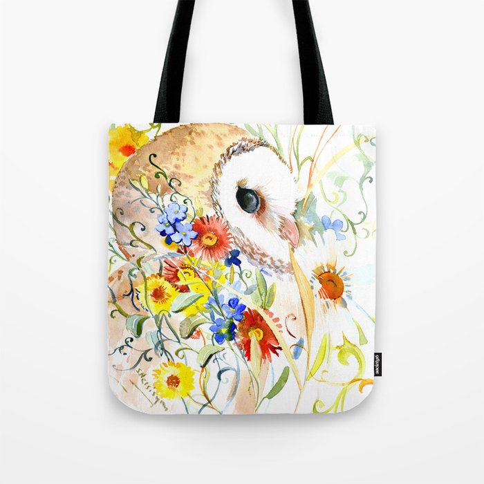 Barn Owl And Flowers Floral Owl Decor Artwork Tote Bag By Sureart Society6