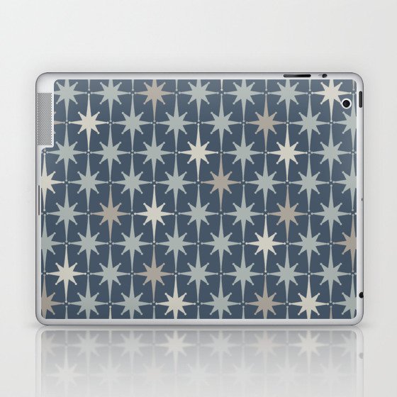 Midcentury Modern Atomic Starburst Pattern in Neutral Blue Gray Tones Laptop & iPad Skin