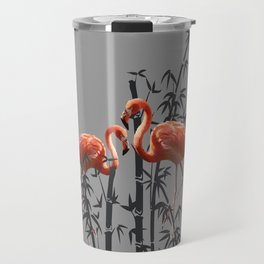 Flamingo Bamboo Leaves grey Travel Mug
