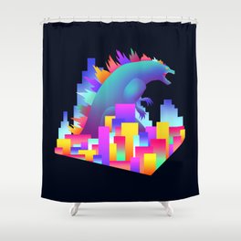 Neon city Godzilla Shower Curtain