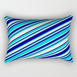 [ Thumbnail: Beige, Blue & Dark Turquoise Colored Striped/Lined Pattern Rectangular Pillow ]