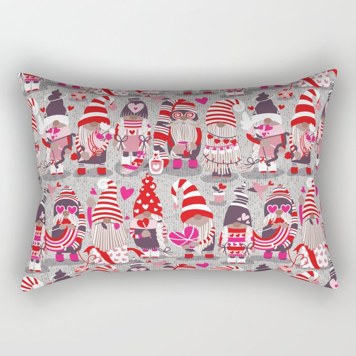 I gnome you more // grey background red and pink Valentine's Day gnomes and motifs Rectangular Pillow