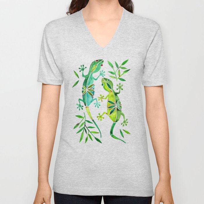 Geckos – Green Palette V Neck T Shirt
