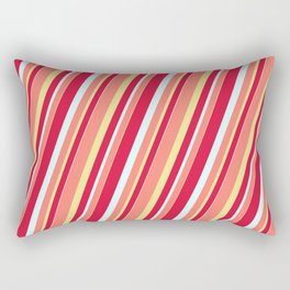 [ Thumbnail: Crimson, Light Cyan, Salmon & Tan Colored Stripes Pattern Rectangular Pillow ]