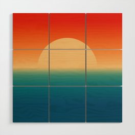Sunset and Sea, Minimalist Retro Gradient 70s Sun Wood Wall Art