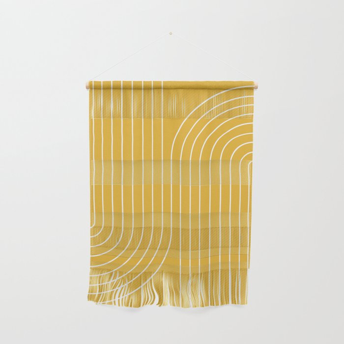 Minimal Line Curvature VIII Golden Yellow Mid Century Modern Arch Abstract Wall Hanging