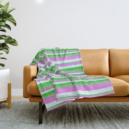 [ Thumbnail: Violet, Light Cyan, Lime Green, and Dark Grey Colored Lines/Stripes Pattern Throw Blanket ]