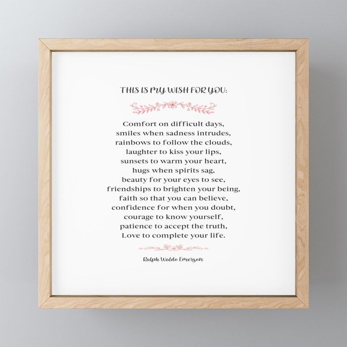 Ralph Waldo Emerson Poem, My Wish For You - Square Framed Mini Art Print