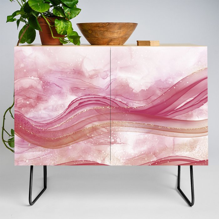 Abstract Alcohol Ink Pink Orange Credenza