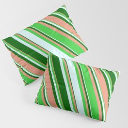 [ Thumbnail: Dark Salmon, Lime Green, Light Cyan, and Dark Green Colored Stripes/Lines Pattern Pillow Sham ]