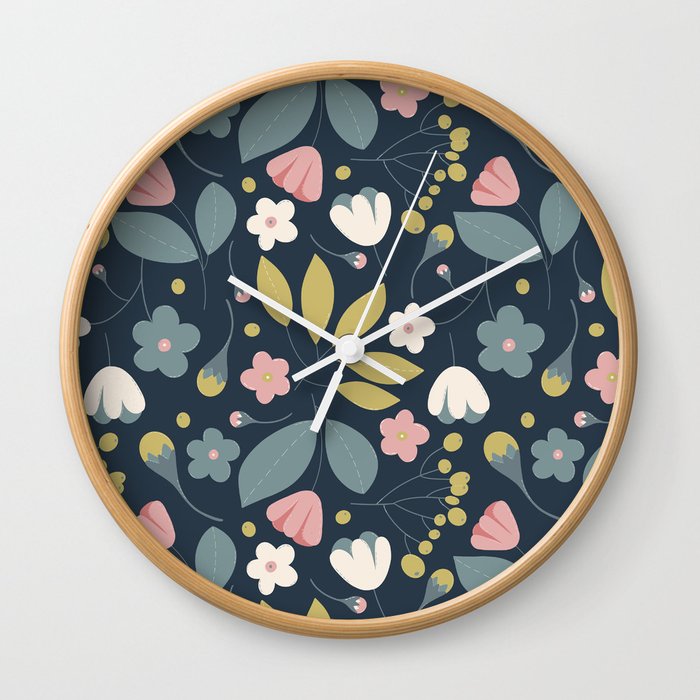 Fresh Florals - spring pinks and greens Wall Clock