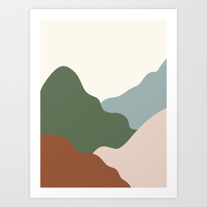Abstract Simple Neutral Mountains Print  Art Print