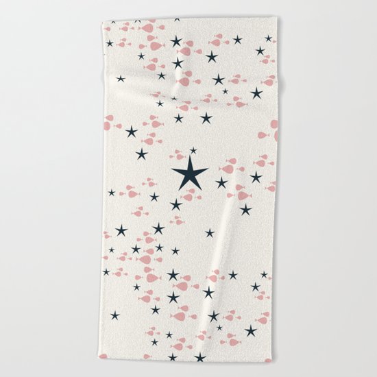 fish and stars pink Beach Towel