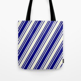 [ Thumbnail: Blue and Beige Colored Lines Pattern Tote Bag ]